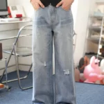 Men'S Washed Light Blue Loose Fit Jeans
