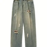 Men's All-Season Distressed Patchwork Blue Denim Jeans