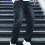 Men'S Dark Gray Embroidered Fashion Casual Jeans